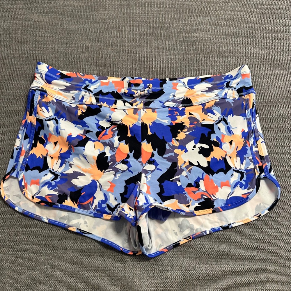 Athleta Swim Shorts Womens Large Blue Floral Board Shorts Sporty